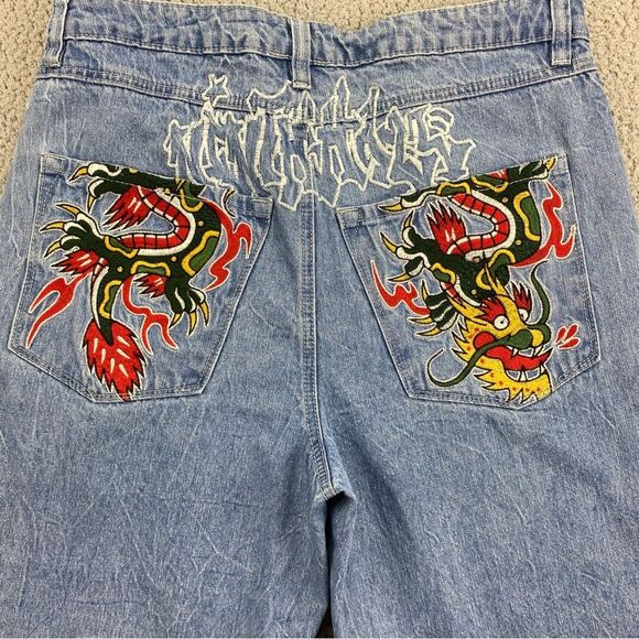 Ninth Hall Ambush Baggy Y2K Skater Dragon Embroidered Jeans Size: 32 - Picture 1 of 13